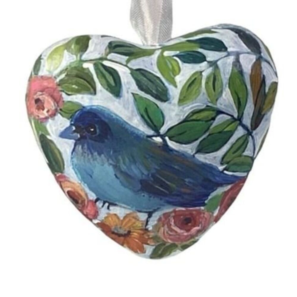 Blue Bird Hobbyist Paper Mache Puffed Heart Hand Painted Ornament "Hope"